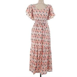 Sim & Sam Dress Medium CottageCore Milkmaid Peasant Cotton Long Tiered Maxi